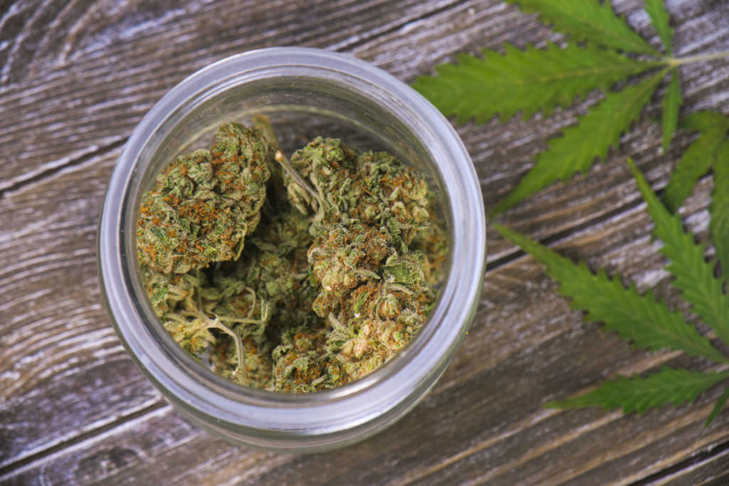 Picture of marijuana flower in retail